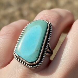 ✨️Signed Navajo Ombre Sleeping Beauty Turquoise Sterling Silver Statement Ring!